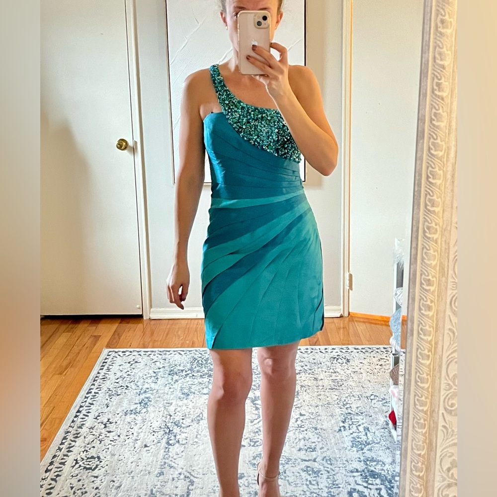 Turquoise beaded Dave & Johnny prom / cocktail dress
